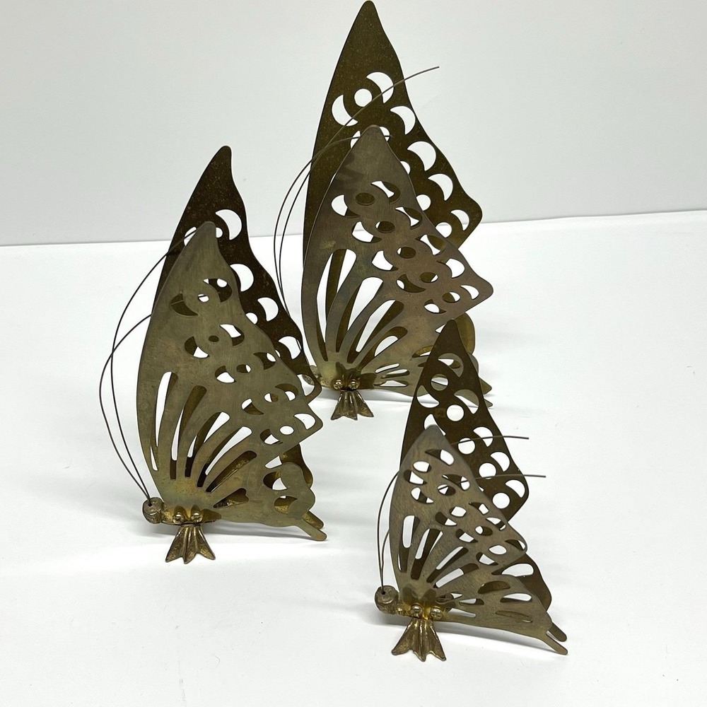 Vintage MCM Brass Butterflies Set of 3 Free Standing or Hanging Wall Decor
